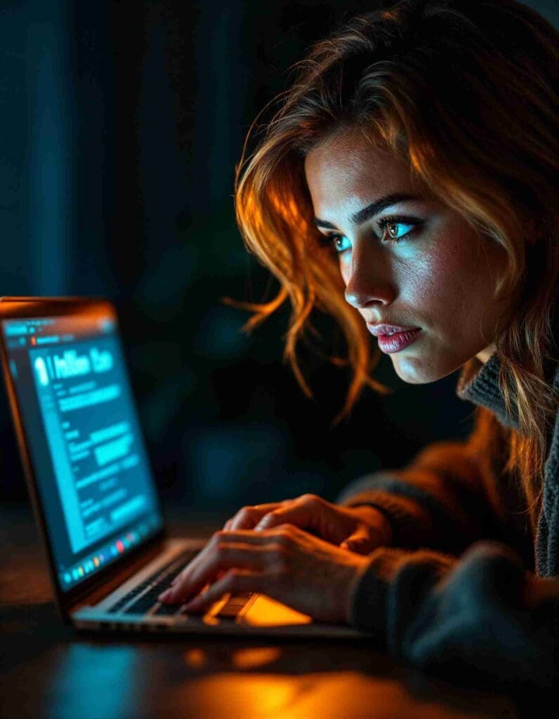 Person vor Laptop reagiert schockiert auf eine Phishing E-Mail